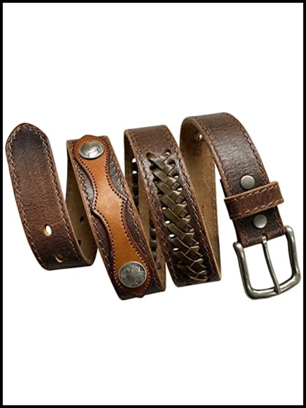 Full Grain Leather Braided Belt 38mm - Hand Laced Western Vintage -